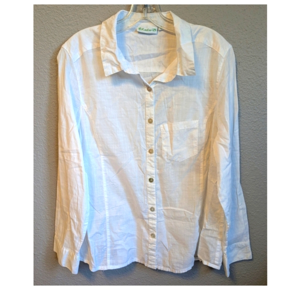 Lulu-B White Button Down Shirt Long Sleeves 100% Cotton Sz. XL